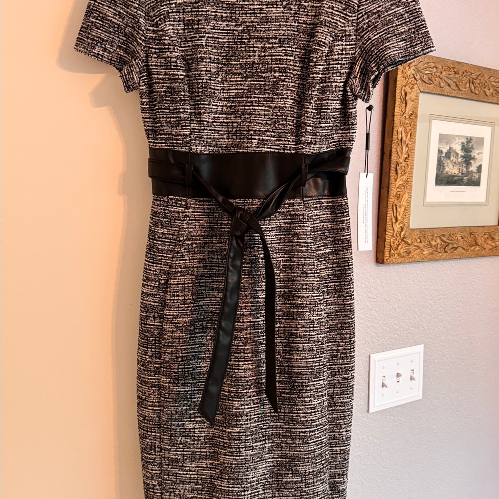 Calvin Klein Textured Black and White Midi Dress
